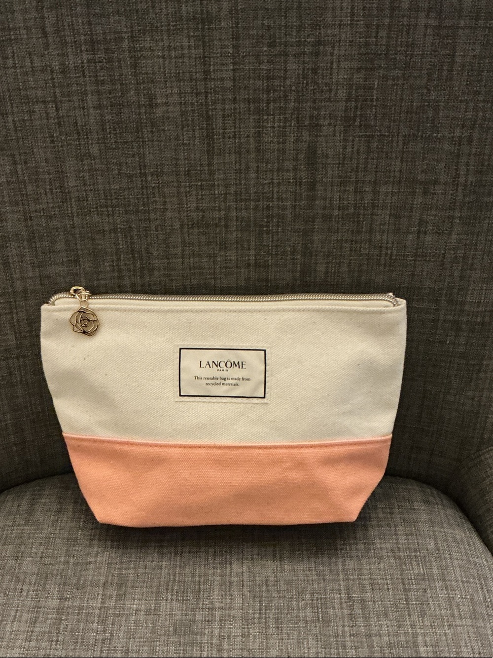 Lancôme Two-Tone Canvas Cosmetic Bag in Cream & Peach